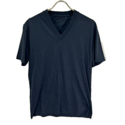 PRADA UJM493 Triangle Logo V-Neck T-Shirt Navy