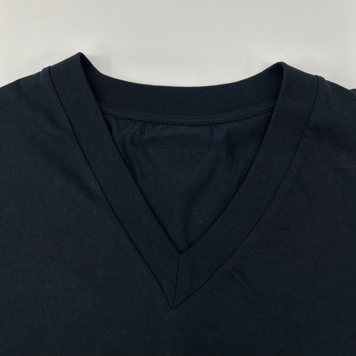 PRADA UJM493 Triangle Logo V-Neck T-Shirt Navy