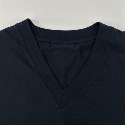 PRADA UJM493 Triangle Logo V-Neck T-Shirt Navy