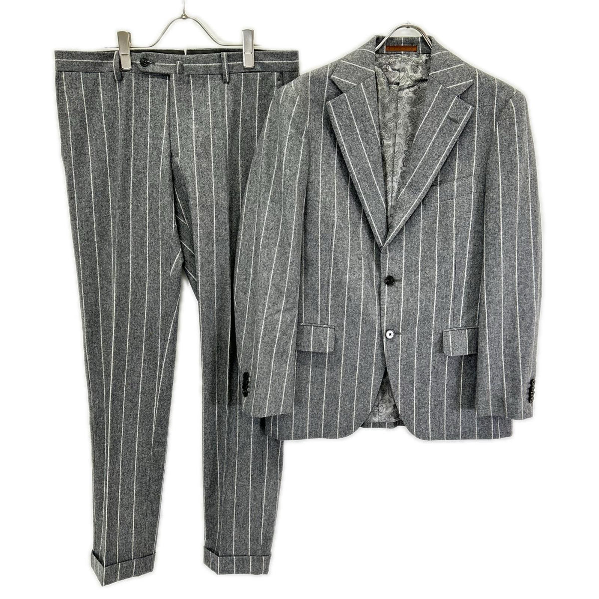 UNIVERSAL LANGUAGE Gray Stripe Canonico Wool Suit Size 48