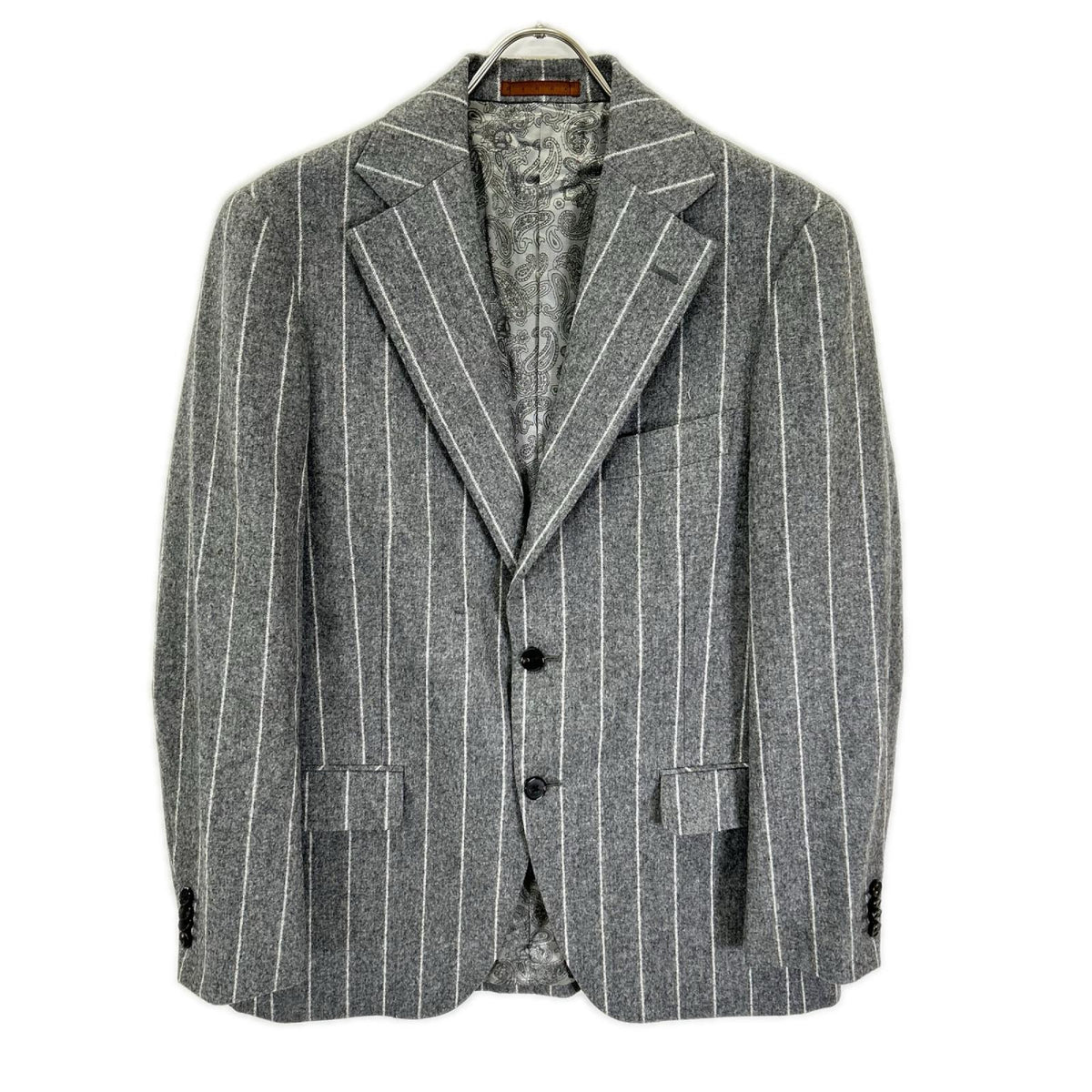 UNIVERSAL LANGUAGE Gray Stripe Canonico Wool Suit Size 48