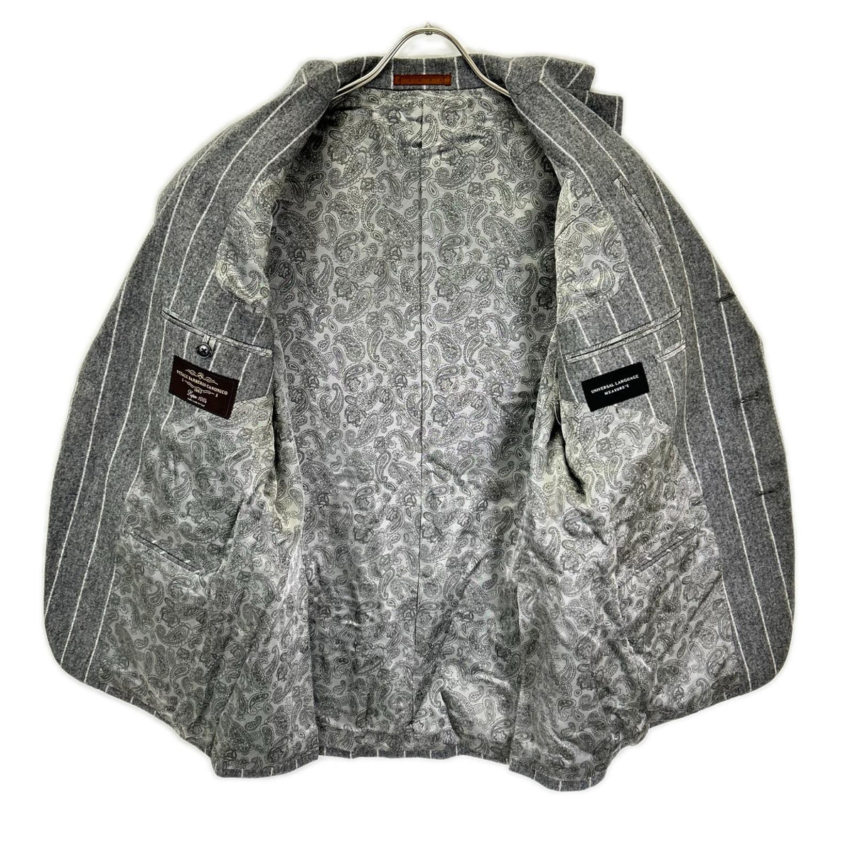 UNIVERSAL LANGUAGE Gray Stripe Canonico Wool Suit Size 48