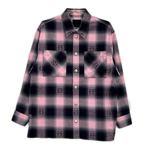 G Logo Check Shirt x GIVENCHY 23SS 4G Logo Check Cotton Shirt Pink/Gray Size 39