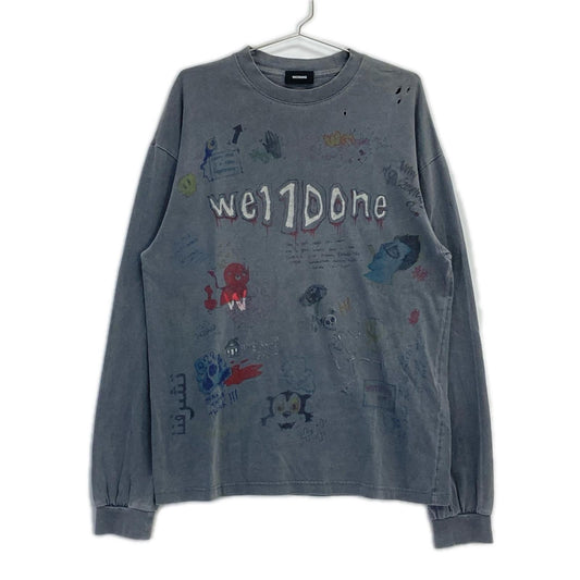 WE11DONE White Doodle Long-Sleeved T-Shirt Gray Size S