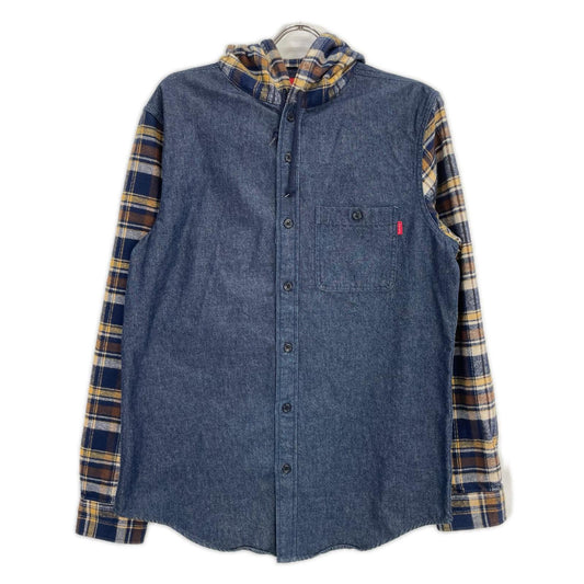 Supreme 13AW Hooded Plaid Flannel Denim Shirt Indigo Size M