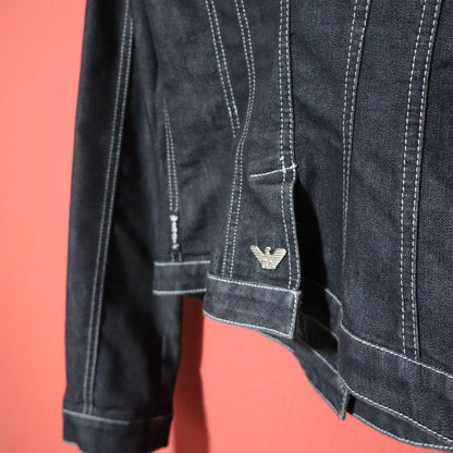 Armani Jeans Metal Logo Cropped Denim Jacket Size 40