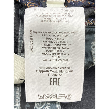 ETRO Gray Cashmere Paisley Lining Long Coat Size 50