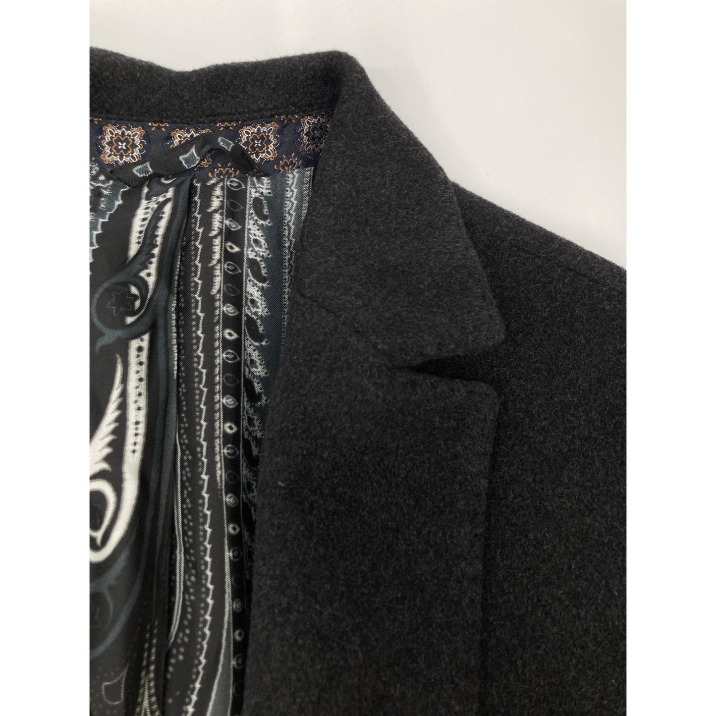 ETRO Gray Cashmere Paisley Lining Long Coat Size 50