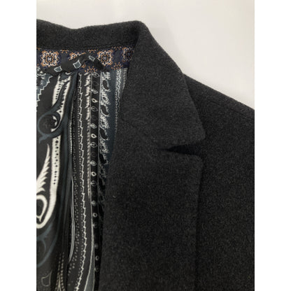 ETRO Gray Cashmere Paisley Lining Long Coat Size 50
