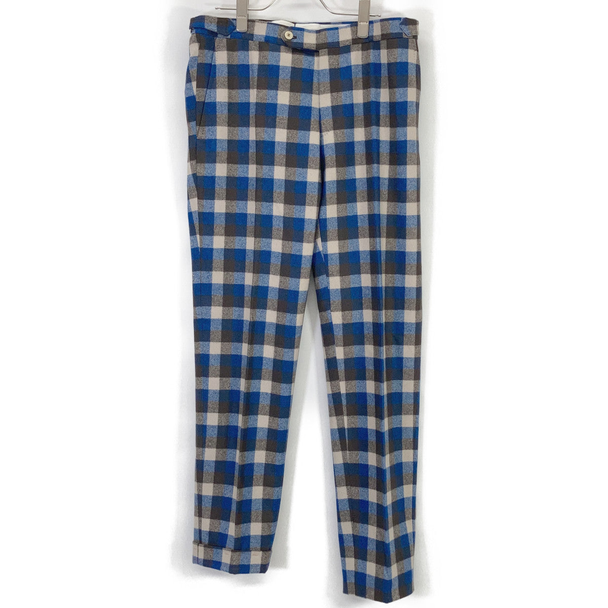 ISAIA Blue Brown Checked Wool Pants Size 50