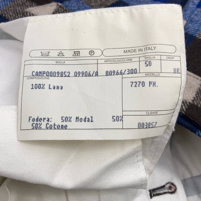 ISAIA Blue Brown Checked Wool Pants Size 50