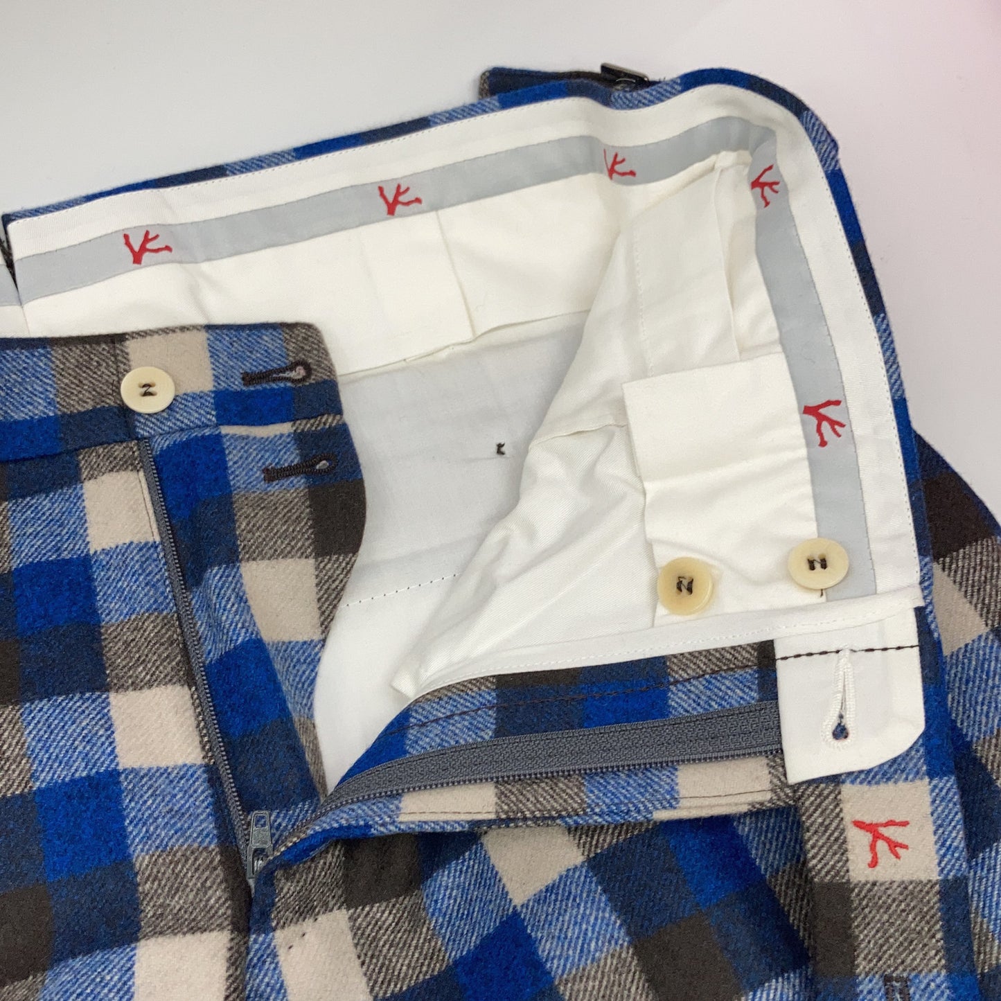 ISAIA Blue Brown Checked Wool Pants Size 50