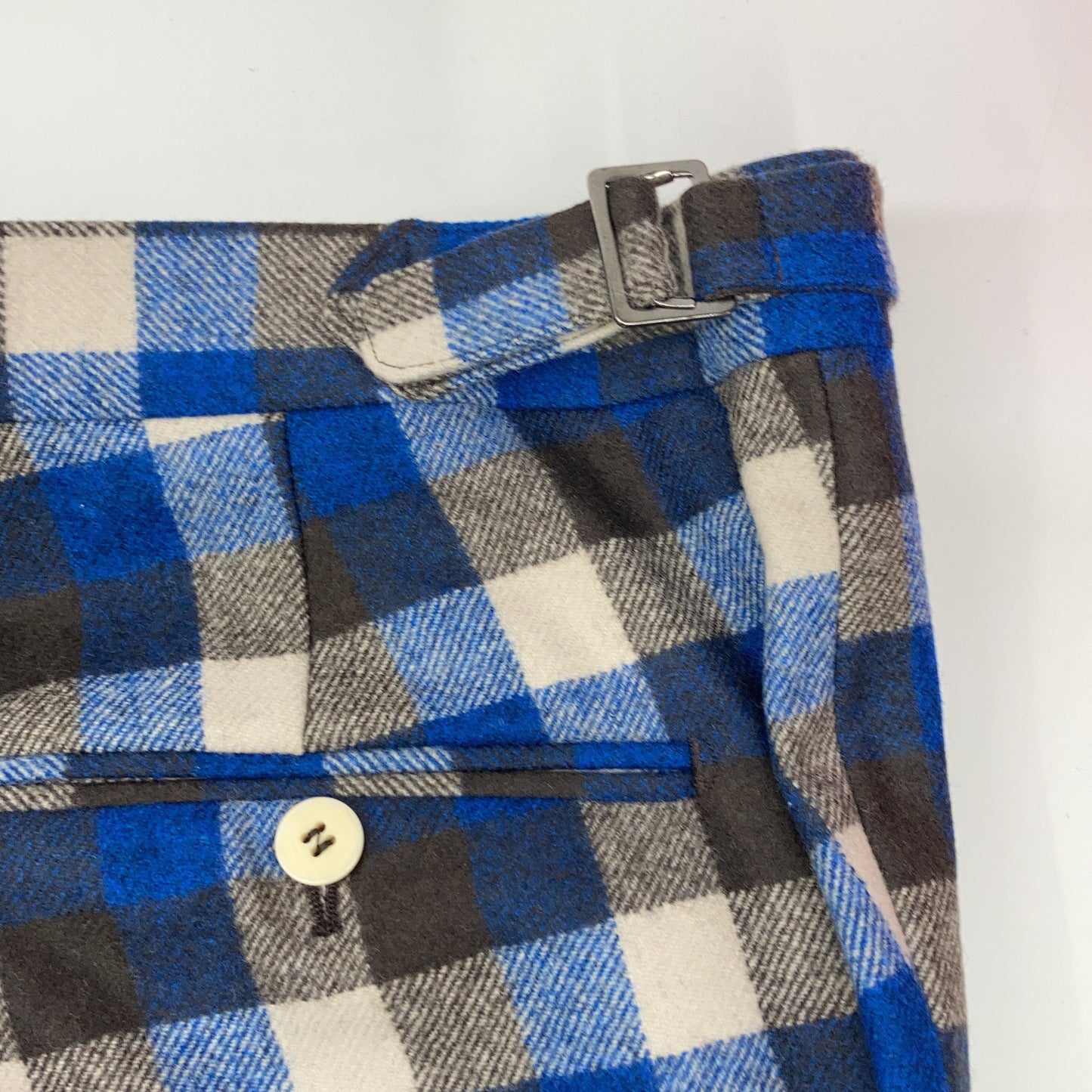 ISAIA Blue Brown Checked Wool Pants Size 50