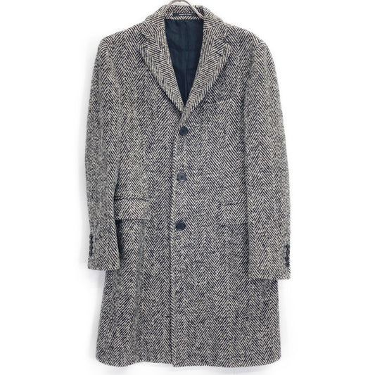 TAGLIATORE White/Black Herringbone Wool Chester Coat Size 44