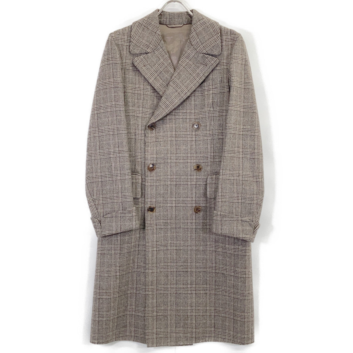 Belvest Beige Glen Check Wool Coat Size 44
