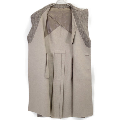 Belvest Beige Glen Check Wool Coat Size 44