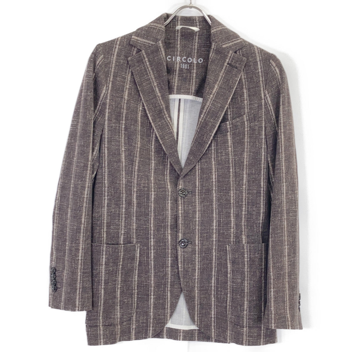 CIRCOLO Brown Striped Cotton Jacket Size 42