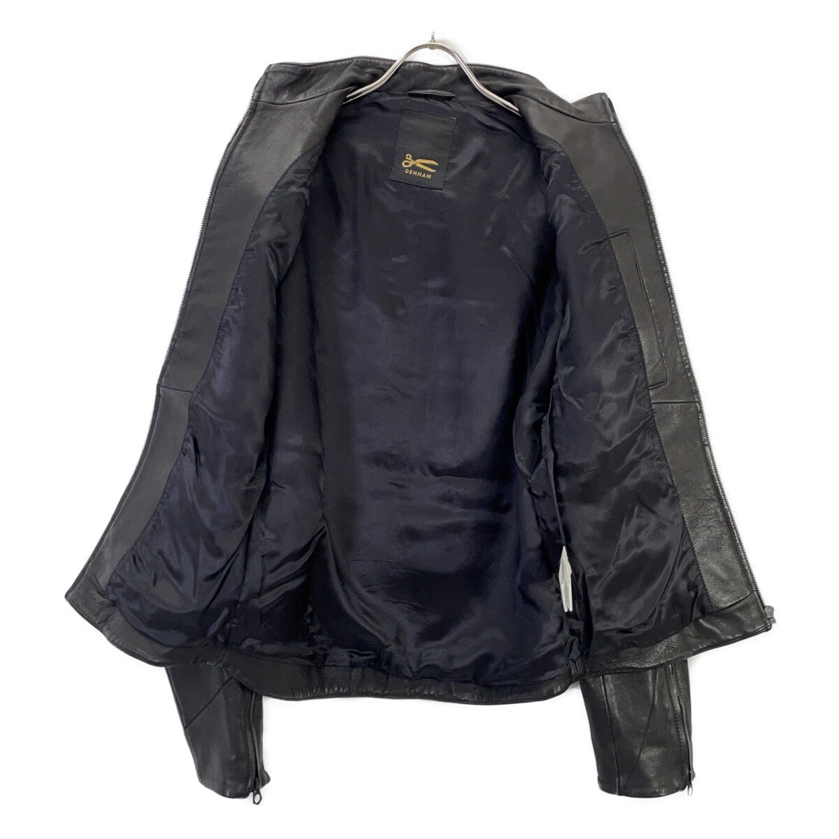 DENHAM DRIFTER Black Lamb Leather Single Rider Jacket Size S