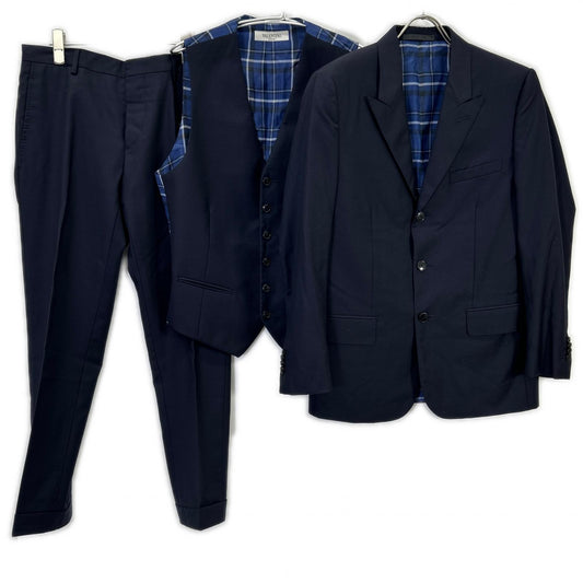 VALENTINO Navy Check Lining Peaked 3-Piece Suit Size 46