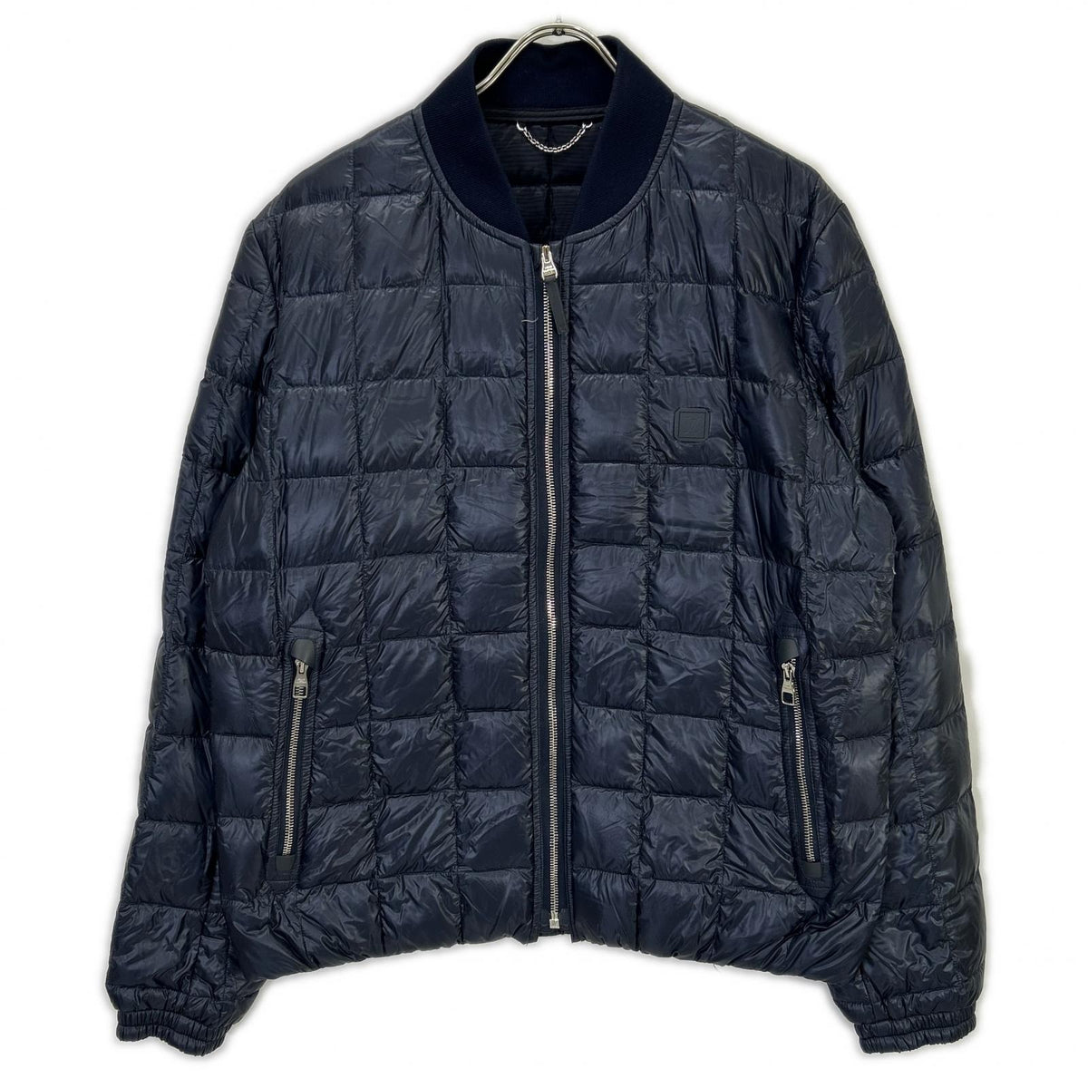 LOUIS VUITTON Quilted Logo Patch Down Jacket Navy Size 48