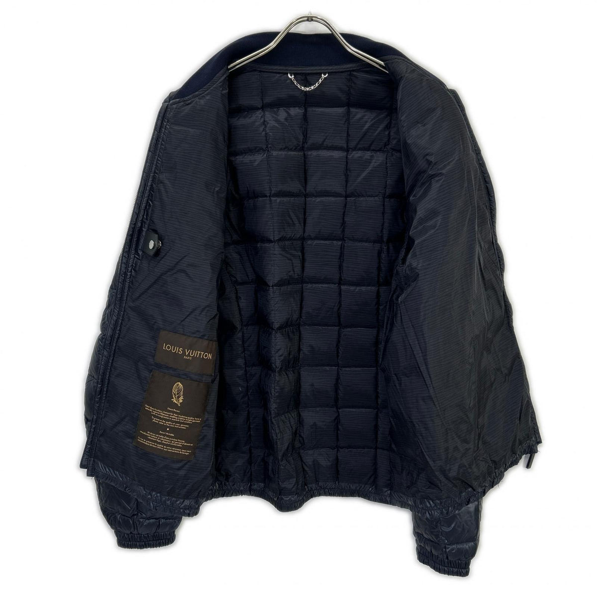 LOUIS VUITTON Quilted Logo Patch Down Jacket Navy Size 48