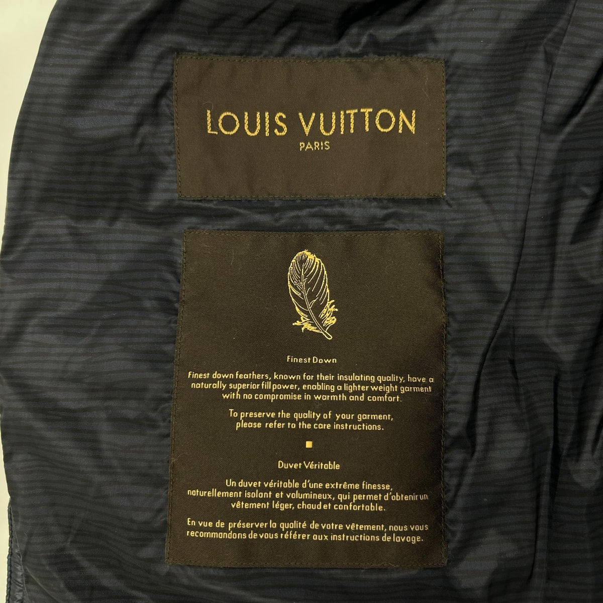 LOUIS VUITTON Quilted Logo Patch Down Jacket Navy Size 48