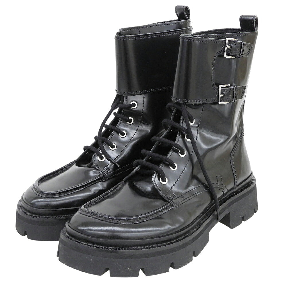 AMI PARIS Black Patent Leather Double Strap Boots Size EU 44