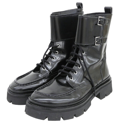 AMI PARIS Black Patent Leather Double Strap Boots Size EU 44