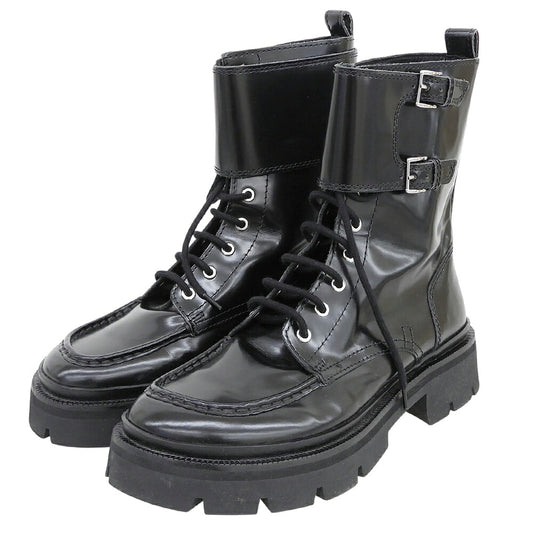 AMI PARIS Black Patent Leather Double Strap Boots Size EU 44