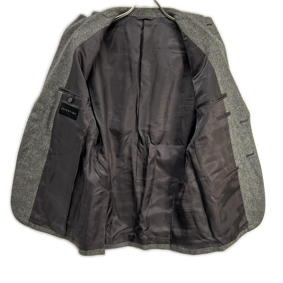 ESTNATION Grey Wool ORMEZZANO Herringbone Jacket Size 48