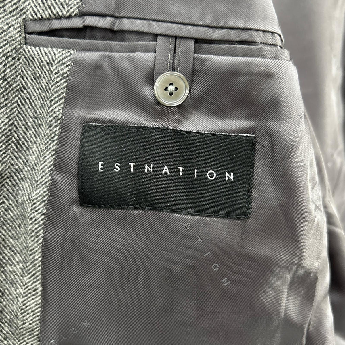 ESTNATION Grey Wool ORMEZZANO Herringbone Jacket Size 48