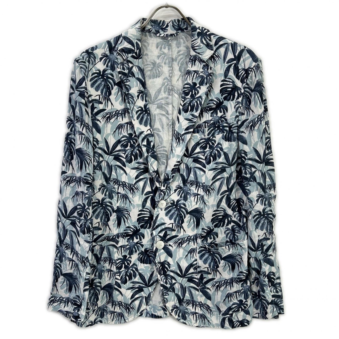 GIANNETTO CORALLO Linen Leaf Design Jacket Blue Size 46