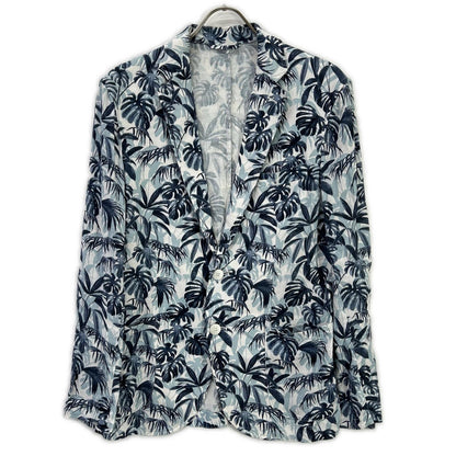 GIANNETTO CORALLO Linen Leaf Design Jacket Blue Size 46