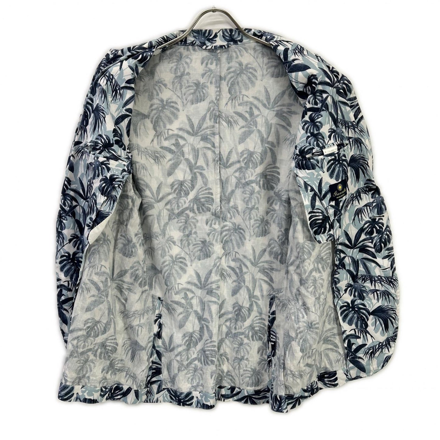 GIANNETTO CORALLO Linen Leaf Design Jacket Blue Size 46