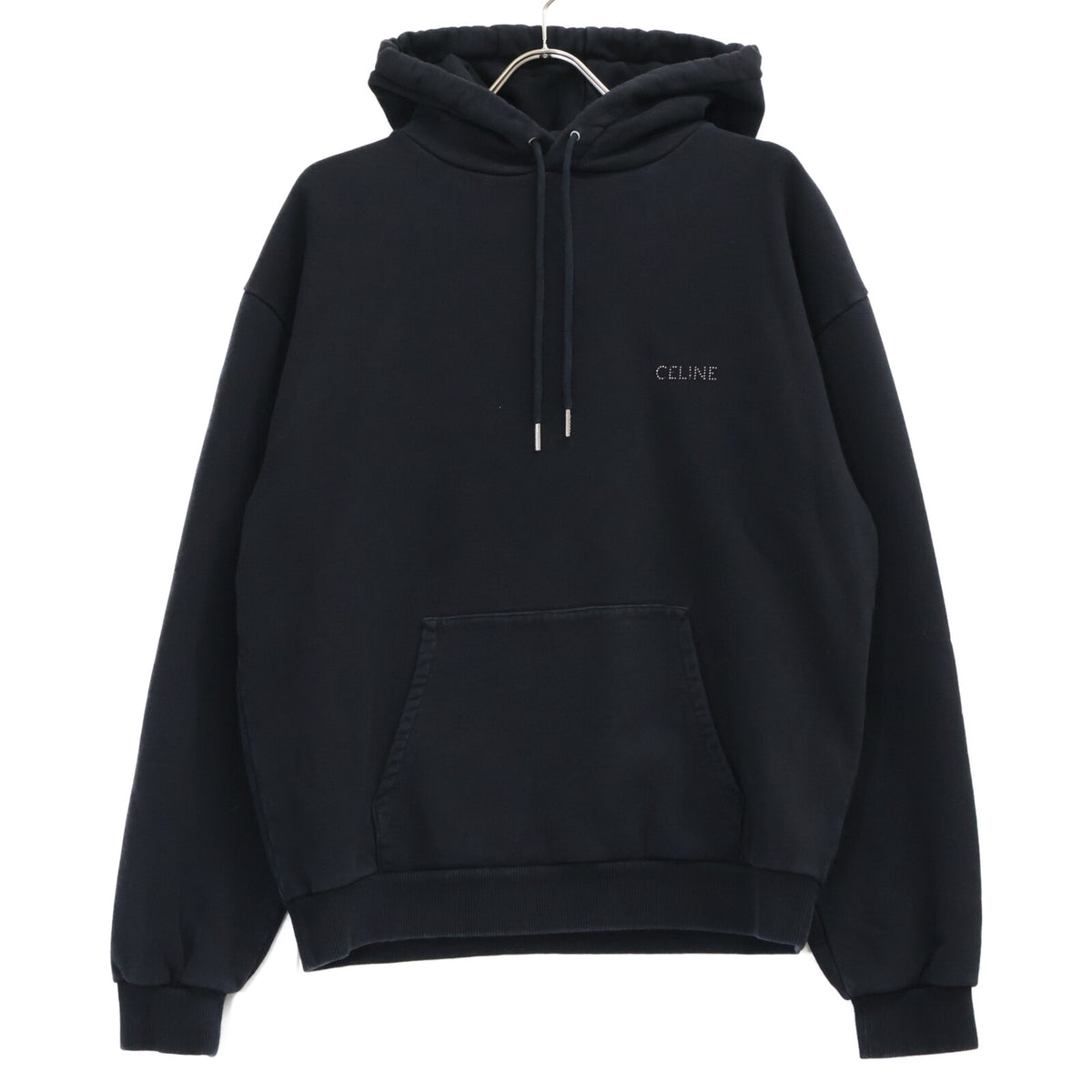 CELINE Black Studs Embroidery Loose Fit Hoodie Size L