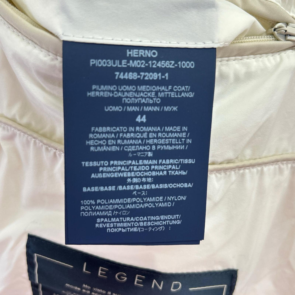 HERNO Legend Nylon Down Coat White Size 44
