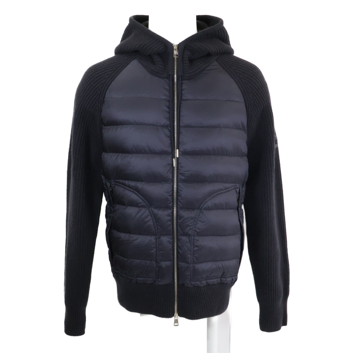 MONCLER CARDIGAN TRICOT Knit Panel Hooded Jacket Navy Size M