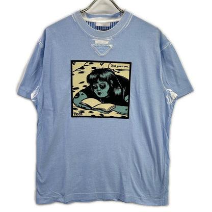 PRADA UJB489 Triangle Logo Comic Print Light Blue T-Shirt Size S