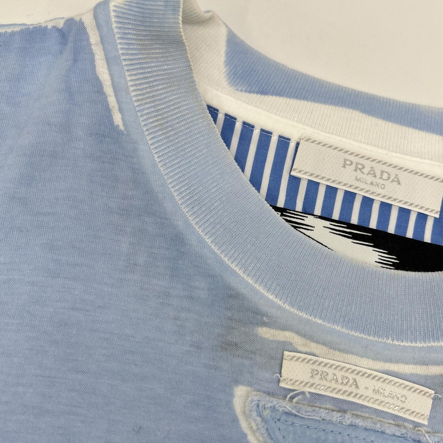 PRADA UJB489 Triangle Logo Comic Print Light Blue T-Shirt Size S