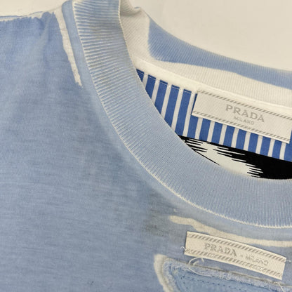 PRADA UJB489 Triangle Logo Comic Print Light Blue T-Shirt Size S
