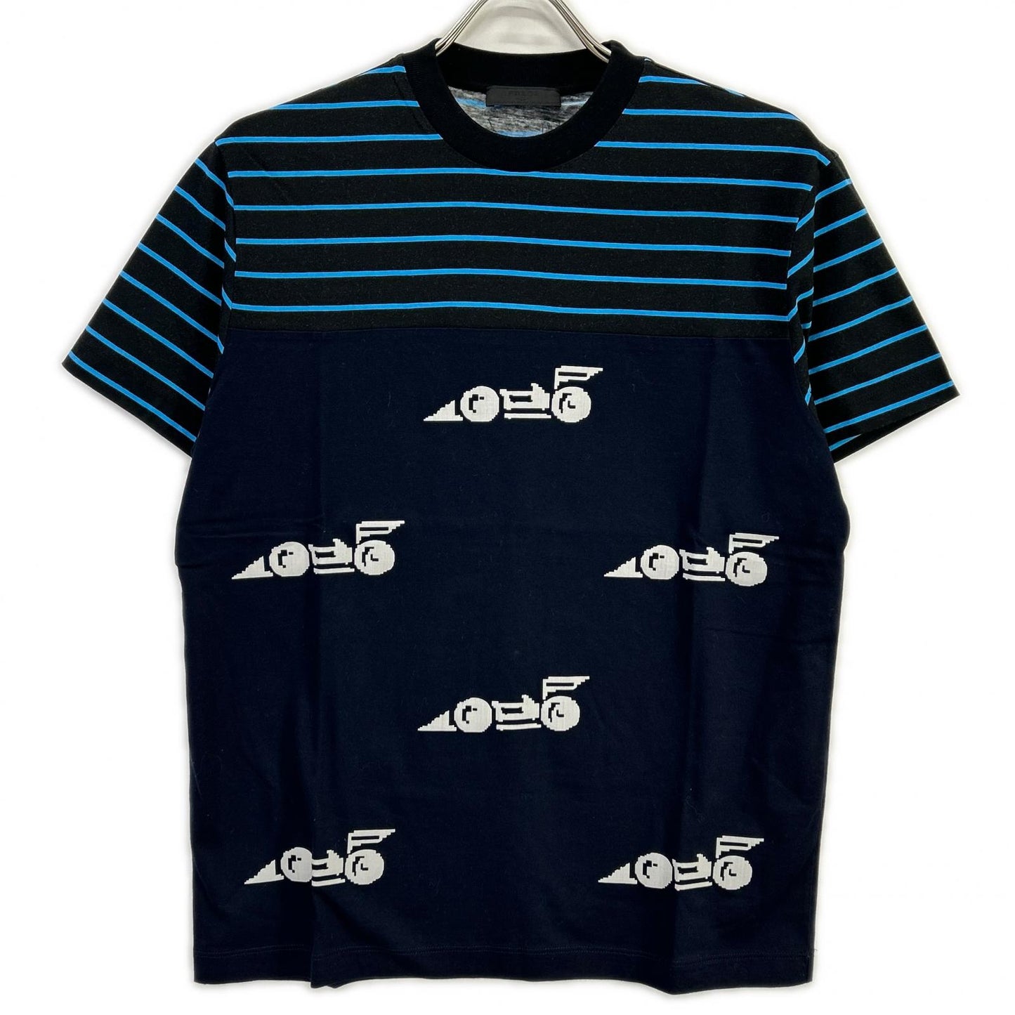 PRADA UJN330 Racing Digital Print T-Shirt Navy Size M