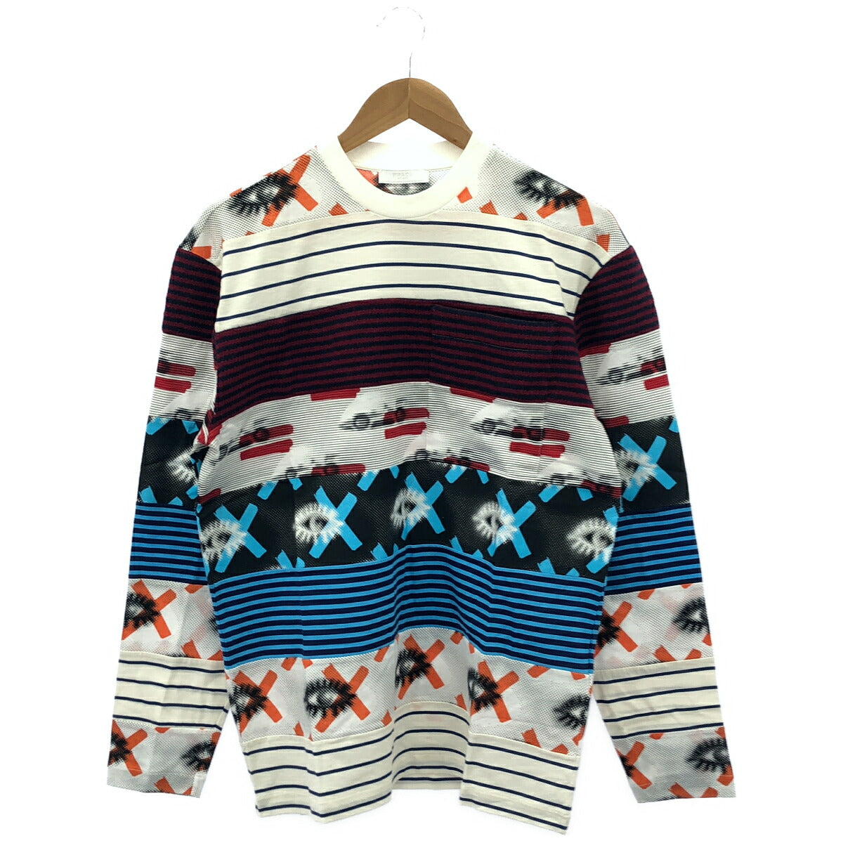 PRADA UJL935 Mixed Material Multi-Color Logo T-Shirt Size S
