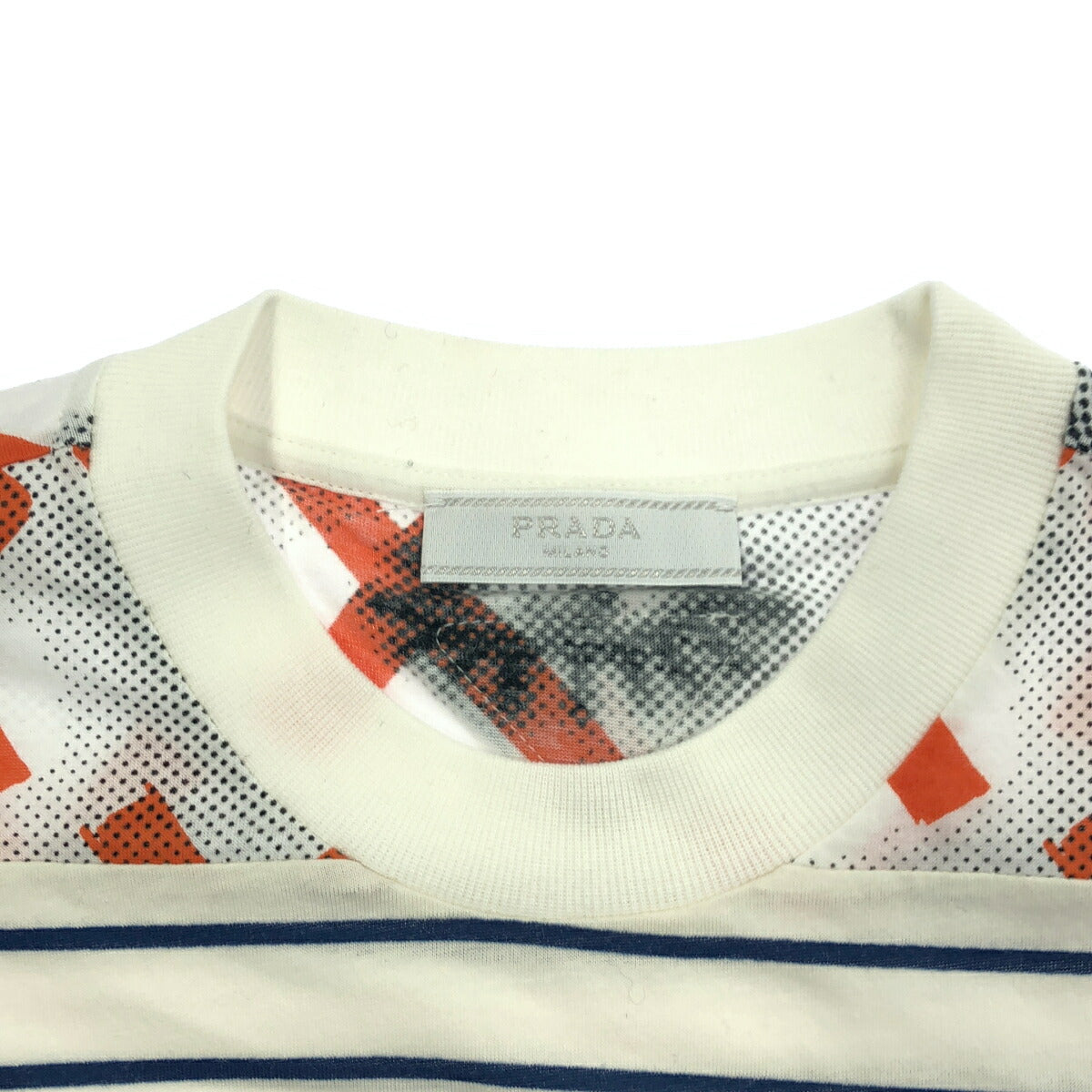 PRADA UJL935 Mixed Material Multi-Color Logo T-Shirt Size S