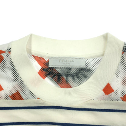 PRADA UJL935 Mixed Material Multi-Color Logo T-Shirt Size S