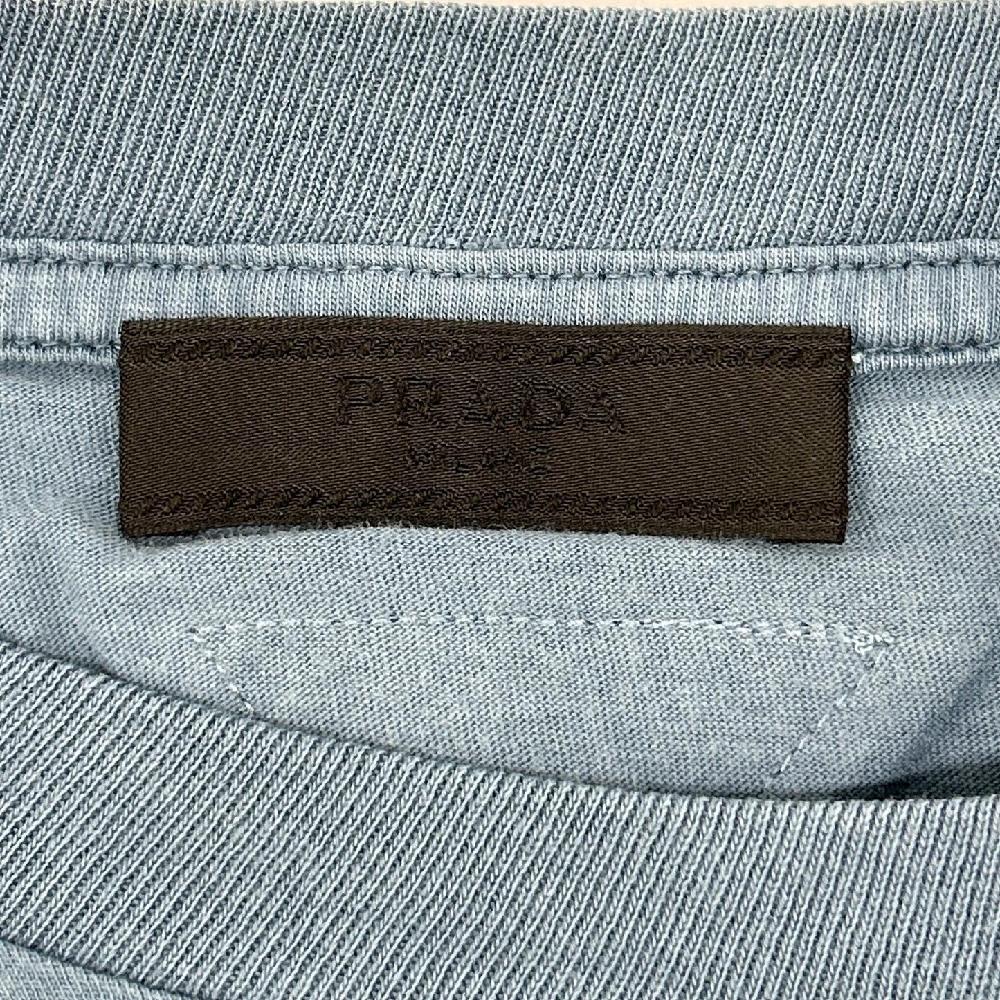 PRADA Blue Triangle Logo T-Shirt UJM572 Size M
