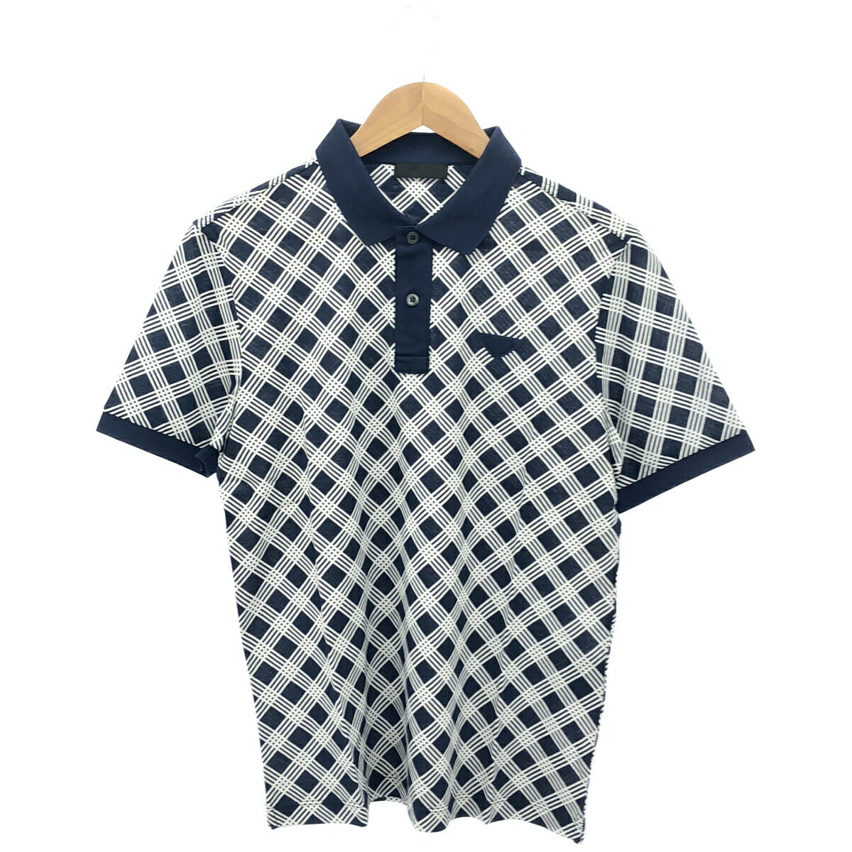 PRADA Grid Design Triangle Logo Polo Shirt UJM730 Size M