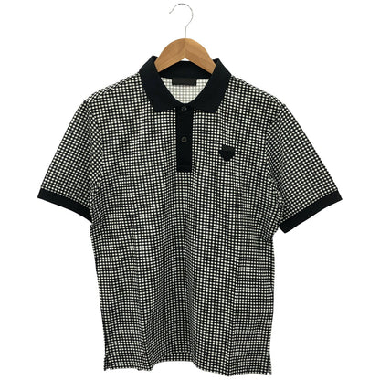 PRADA Black White Gingham Triangle Logo Polo UJM730 Size M