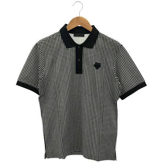 PRADA Black White Gingham Triangle Logo Polo UJM730 Size M
