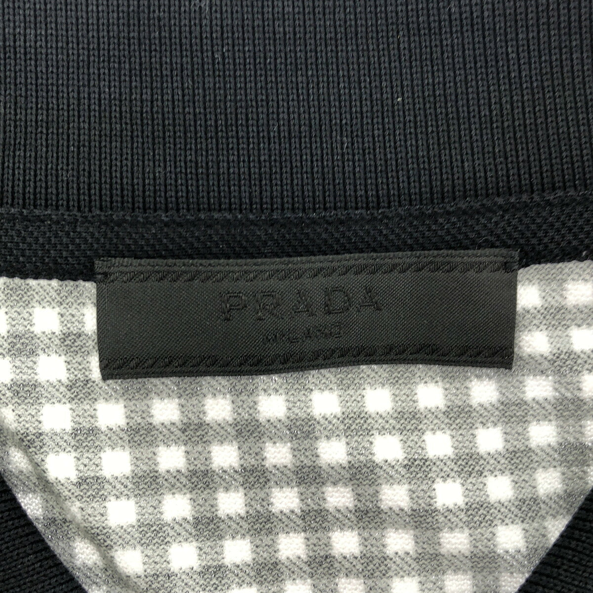 PRADA Black White Gingham Triangle Logo Polo UJM730 Size M