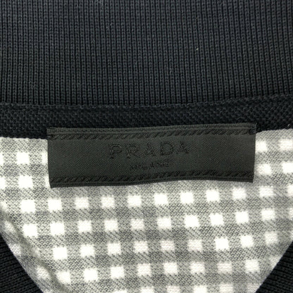 PRADA Black White Gingham Triangle Logo Polo UJM730 Size M